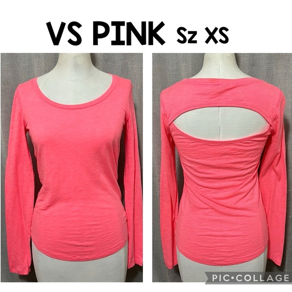VS PINK-Tissue Long Sleeve Tee-Sz XS-Hot Pink-GUC - Picture 1 of 15